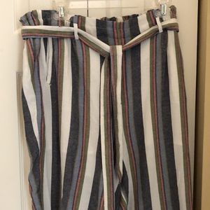Bp. Multi color vertical stripes casual lightweight belted pants with pockets